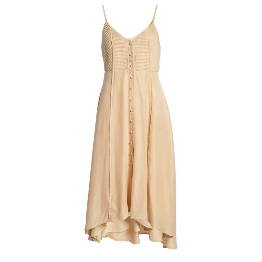 SANCIA Anya French Peach Pleated Button Down Flowy Boho Hi-Low Tank Top Dress XS